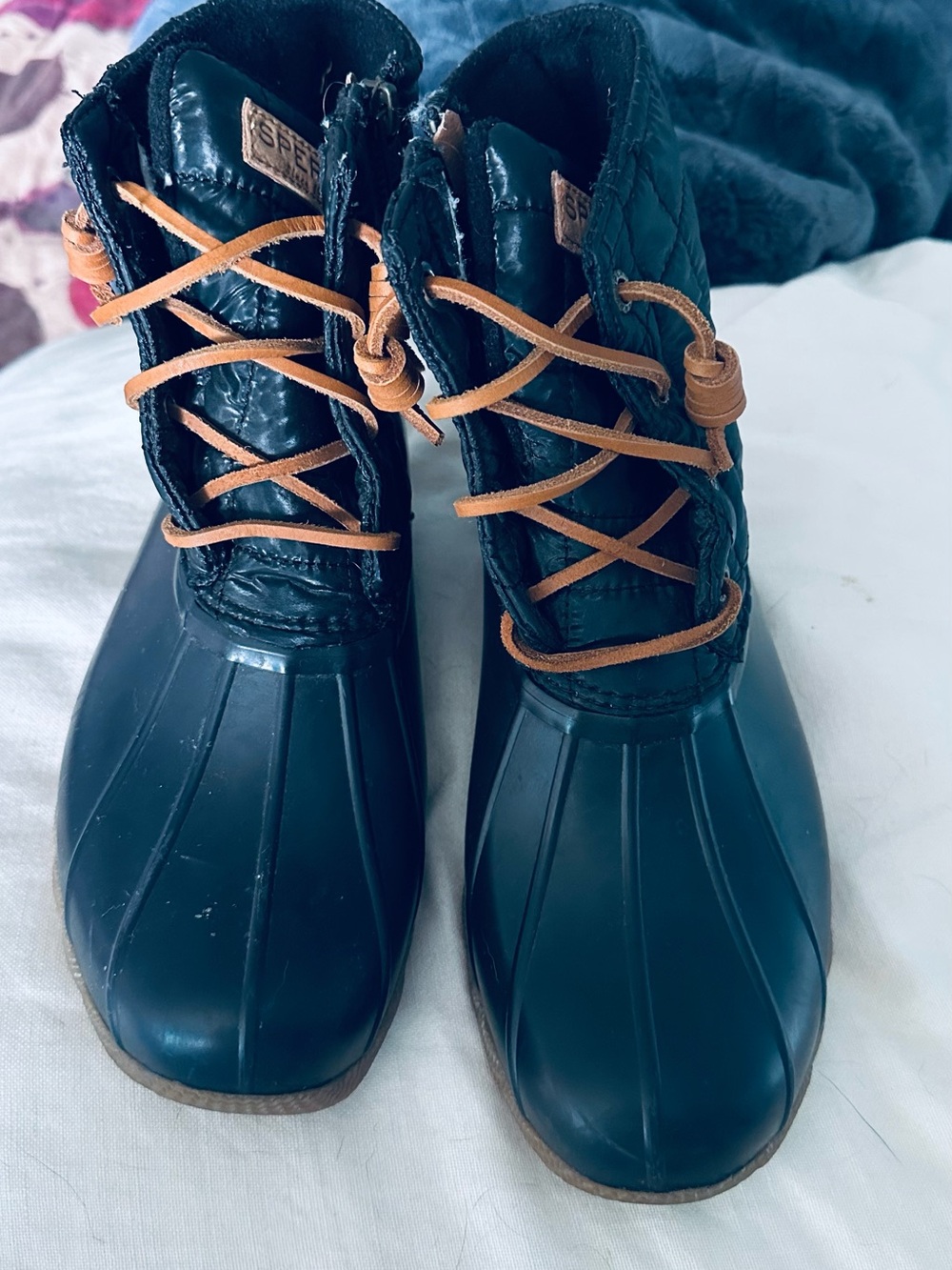Sperry black Waterproof Duck Boots with Tan Laces